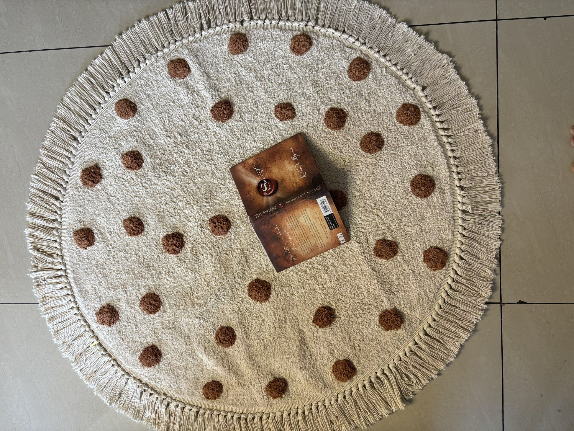 Handmade Cotton Rug with Polka Dots – Tufted Off-White & Brown Area Rug
