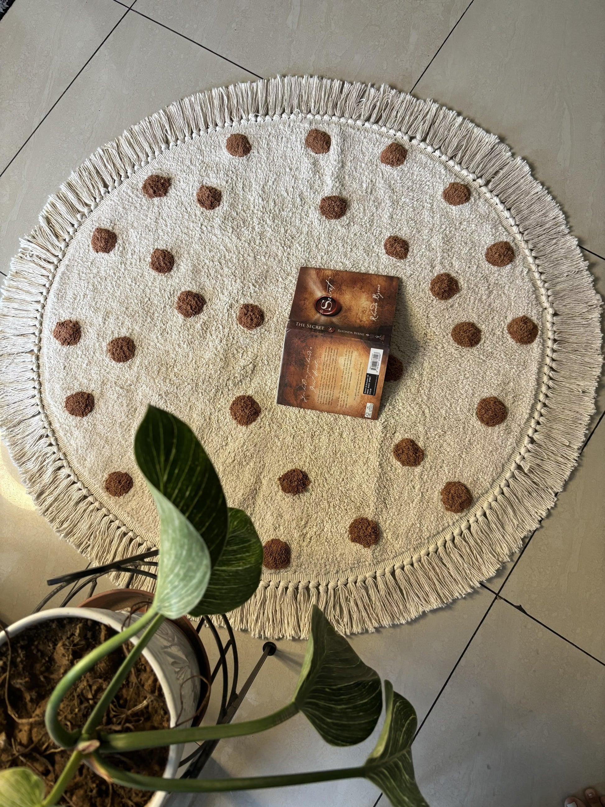 Handmade Cotton Rug with Polka Dots – Tufted Off-White & Brown Area Rug