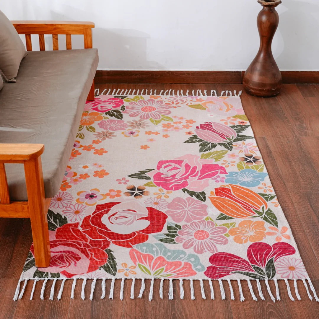 Floral Chenille Cotton Rug