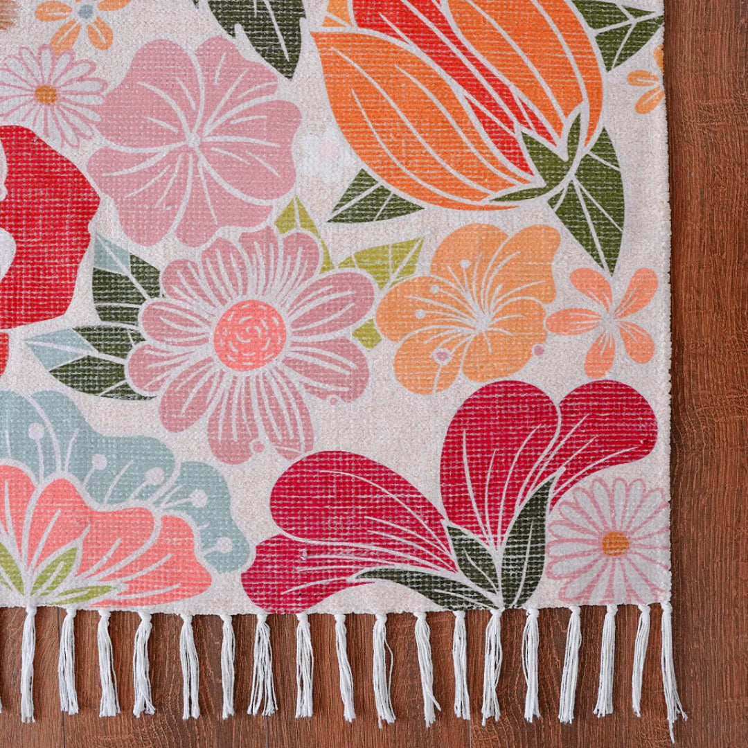Floral Chenille Cotton Rug