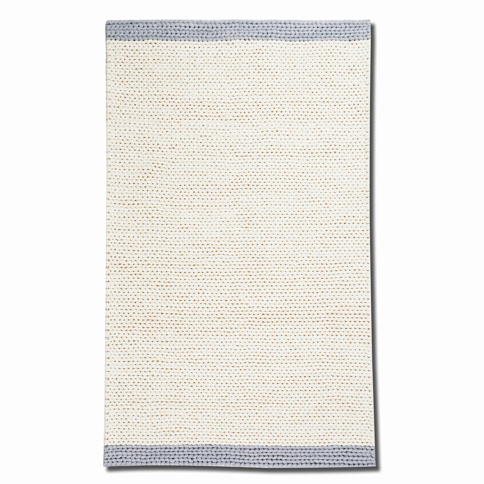 Handwoven Cable Knit Wool Rug – Ivory & Grey Border