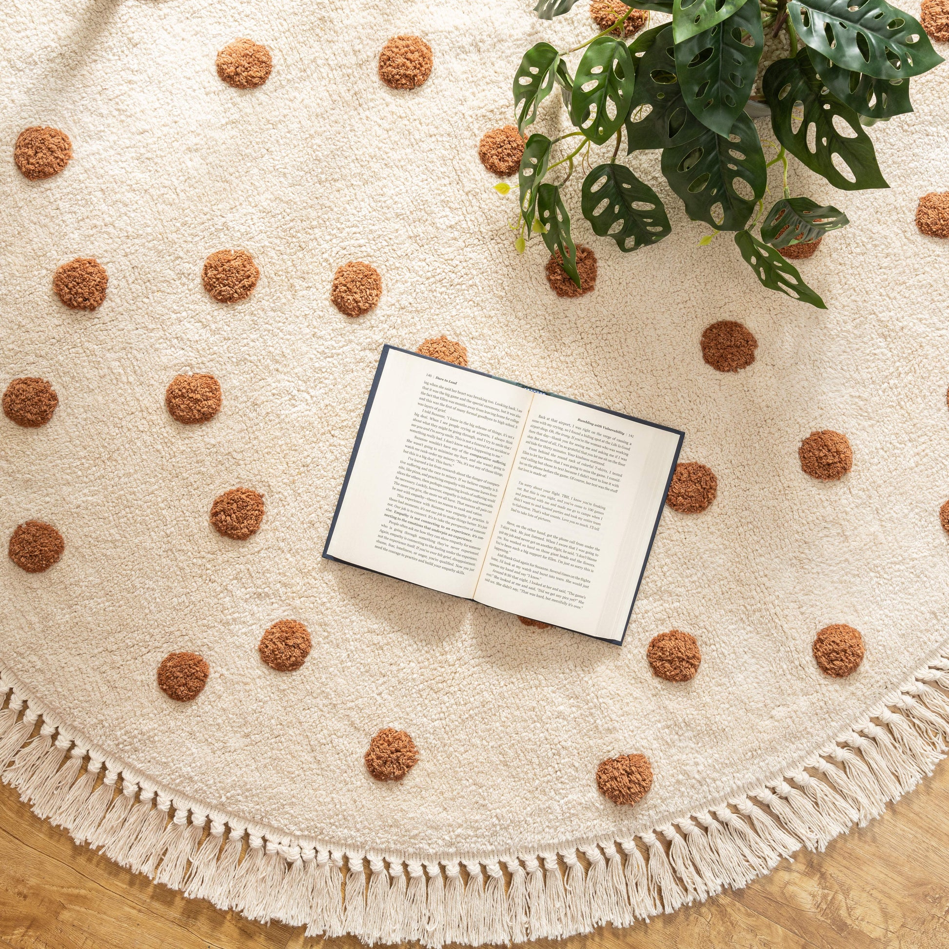 Handmade Cotton Rug with Polka Dots – Tufted Off-White & Brown Area Rug