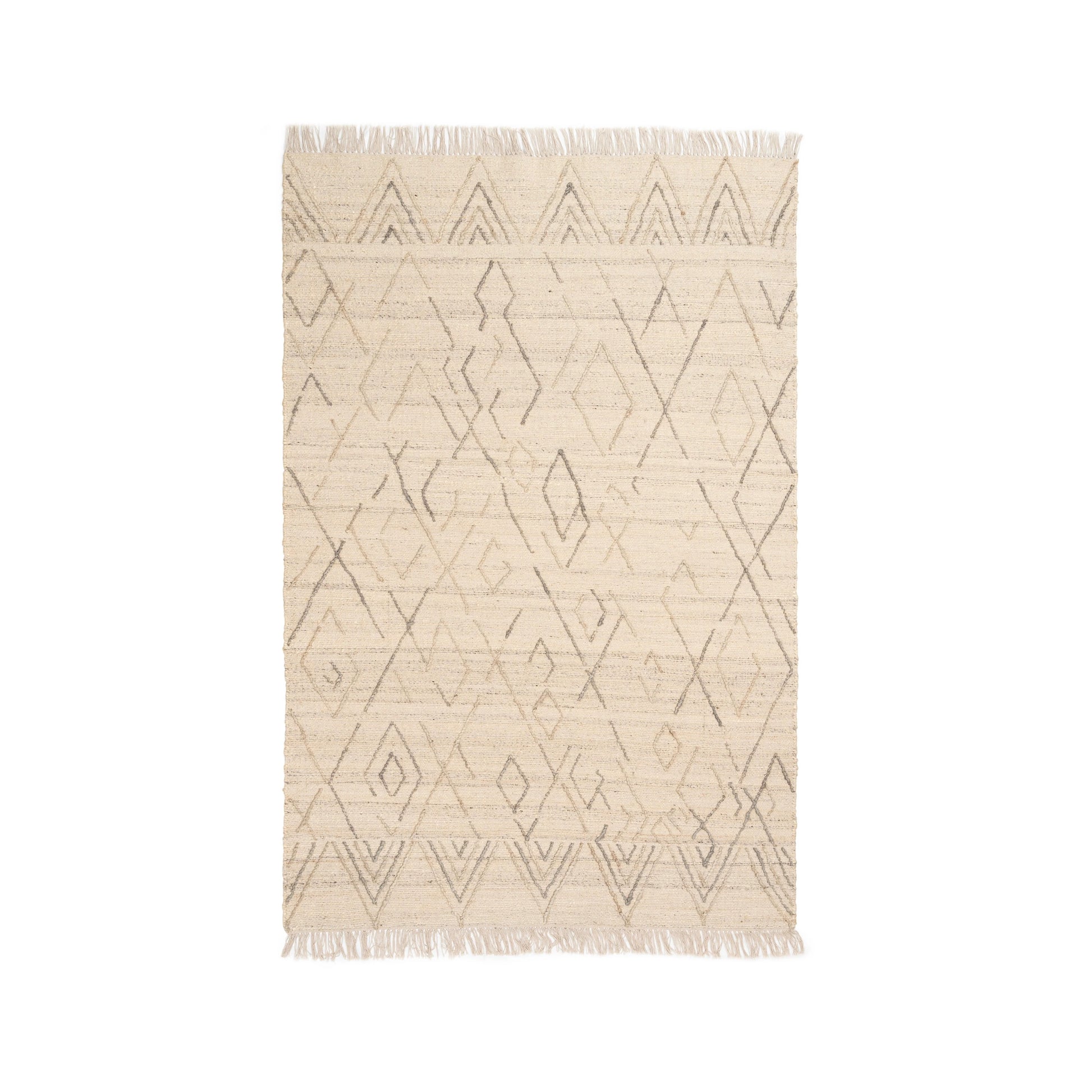 Geometric Wool & Jute Rug – Handwoven Beige and Grey Rhombus Pattern