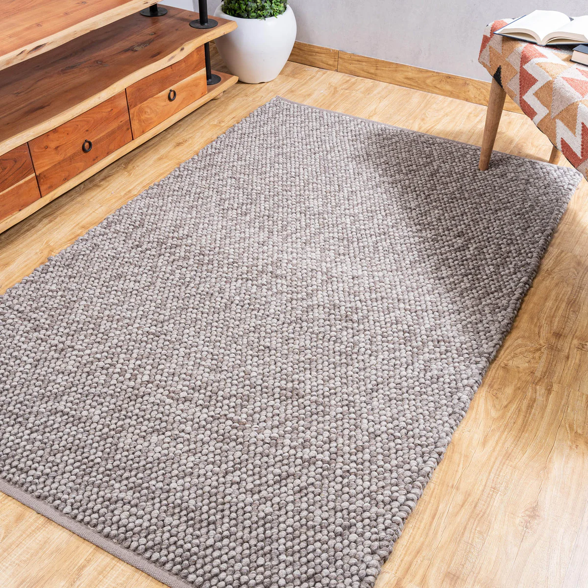 Handwoven Brown Wool Area Rug – Chunky New Zealand Wool Loop Weave