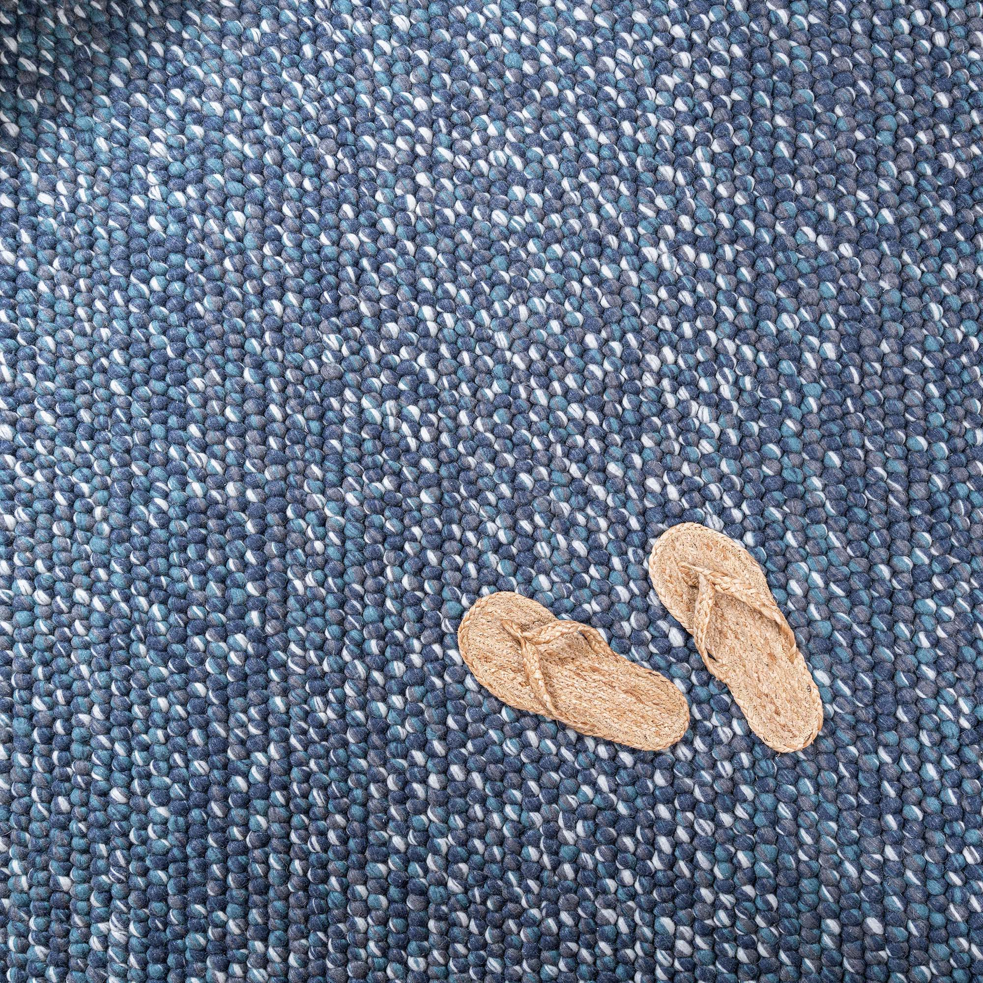Handwoven Blue Wool Area Rug – Chunky New Zealand Wool Loop Weave | Artisan Textured Rug for Modern Living