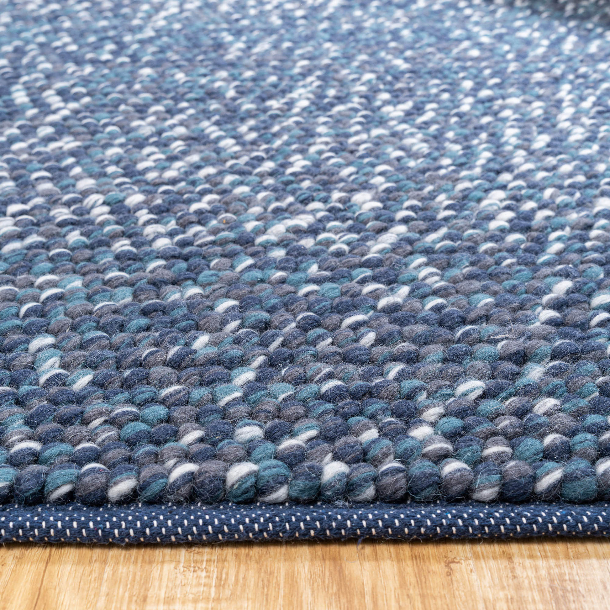 Handwoven Blue Wool Area Rug – Chunky New Zealand Wool Loop Weave | Artisan Textured Rug for Modern Living