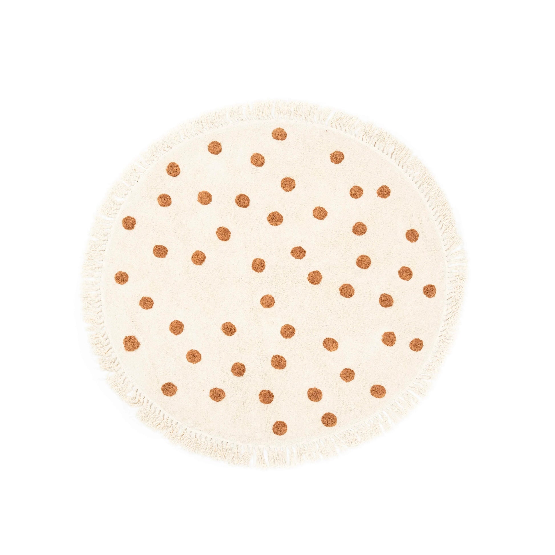 Handmade Cotton Rug with Polka Dots – Tufted Off-White & Brown Area Rug