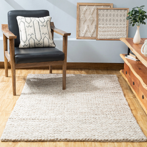 Chunky Wool Braided Rug – Handwoven Wool in Beige