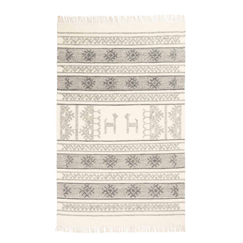 Anaya Pearl Wool Rug – Handwoven Panja Oriental Rug in Off-White with Subtle Grey Accents