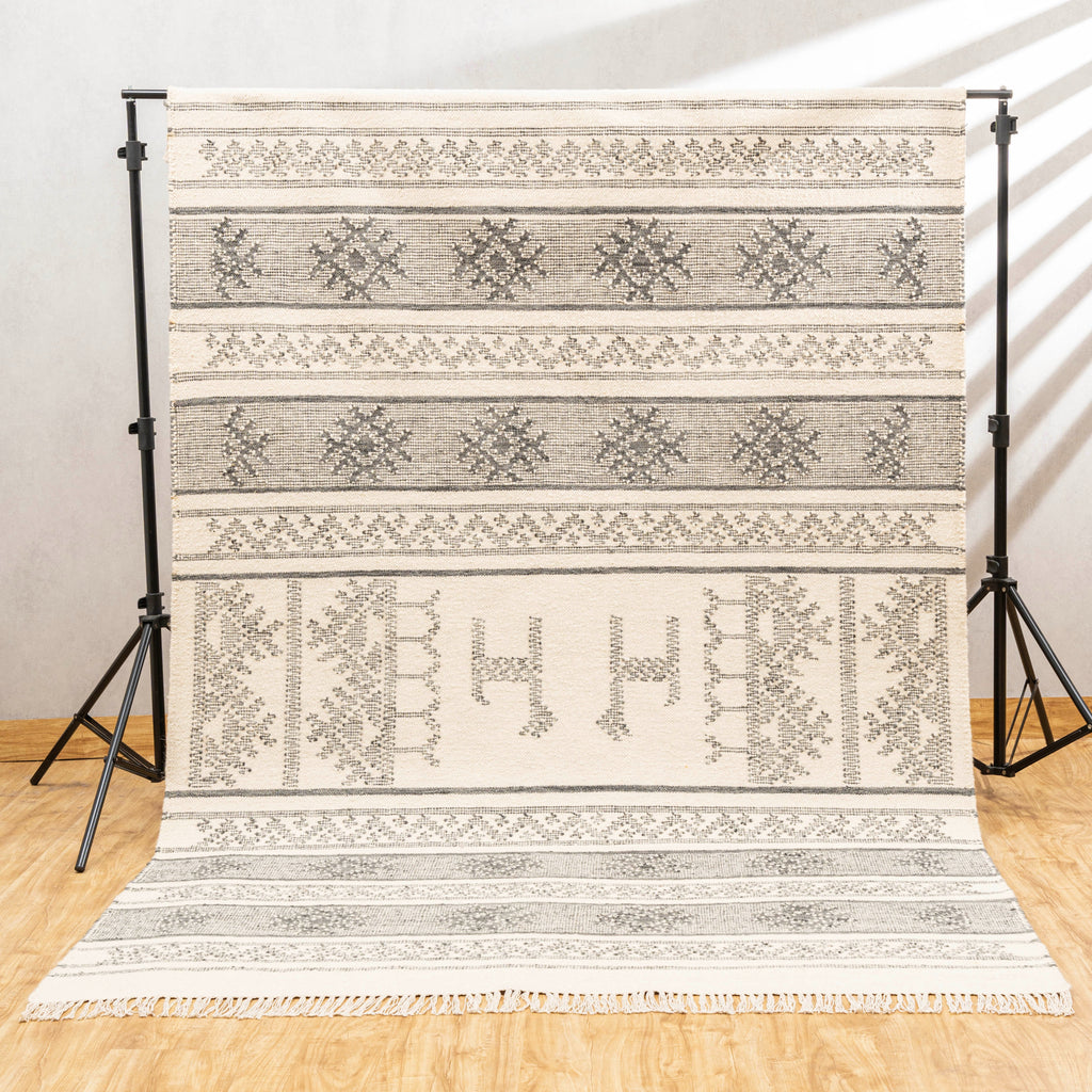 Anaya Pearl Wool Rug – Handwoven Panja Oriental Rug in Off-White with Subtle Grey Accents