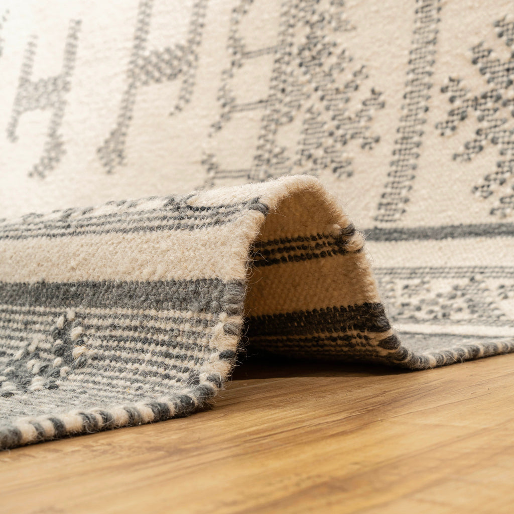 Anaya Pearl Wool Rug – Handwoven Panja Oriental Rug in Off-White with Subtle Grey Accents