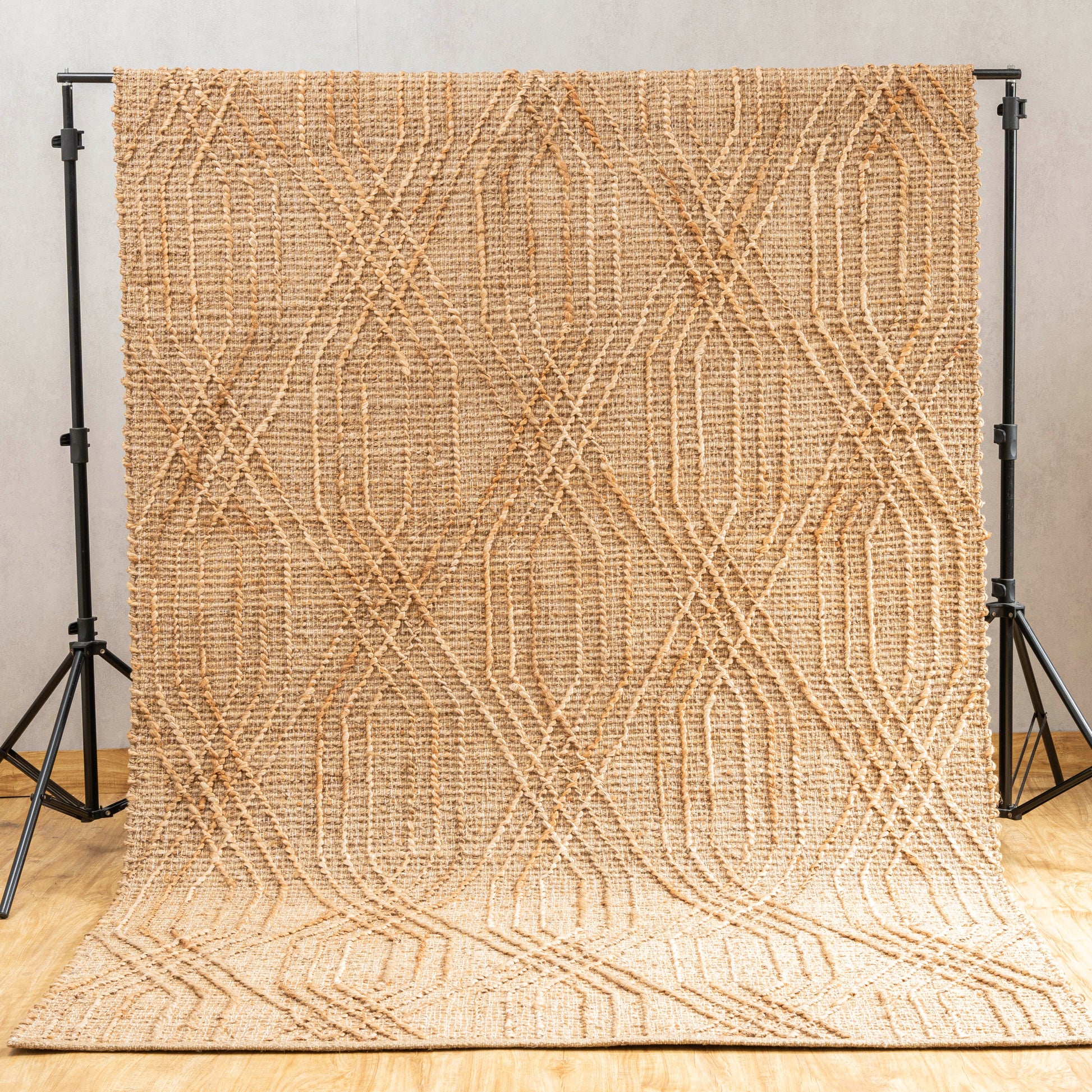 Quinn Grid Hemp Rug – Handwoven Jute Area Rug with Geometric Design in Natural Tone.
