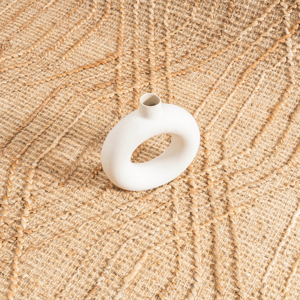 Quinn Grid Hemp Rug – Handwoven Jute Area Rug with Geometric Design in Natural Tone.