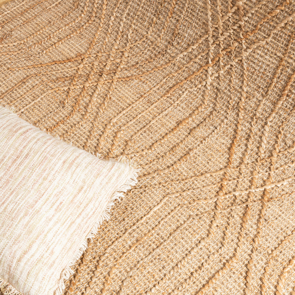 Quinn Grid Hemp Rug – Handwoven Jute Area Rug with Geometric Design in Natural Tone.