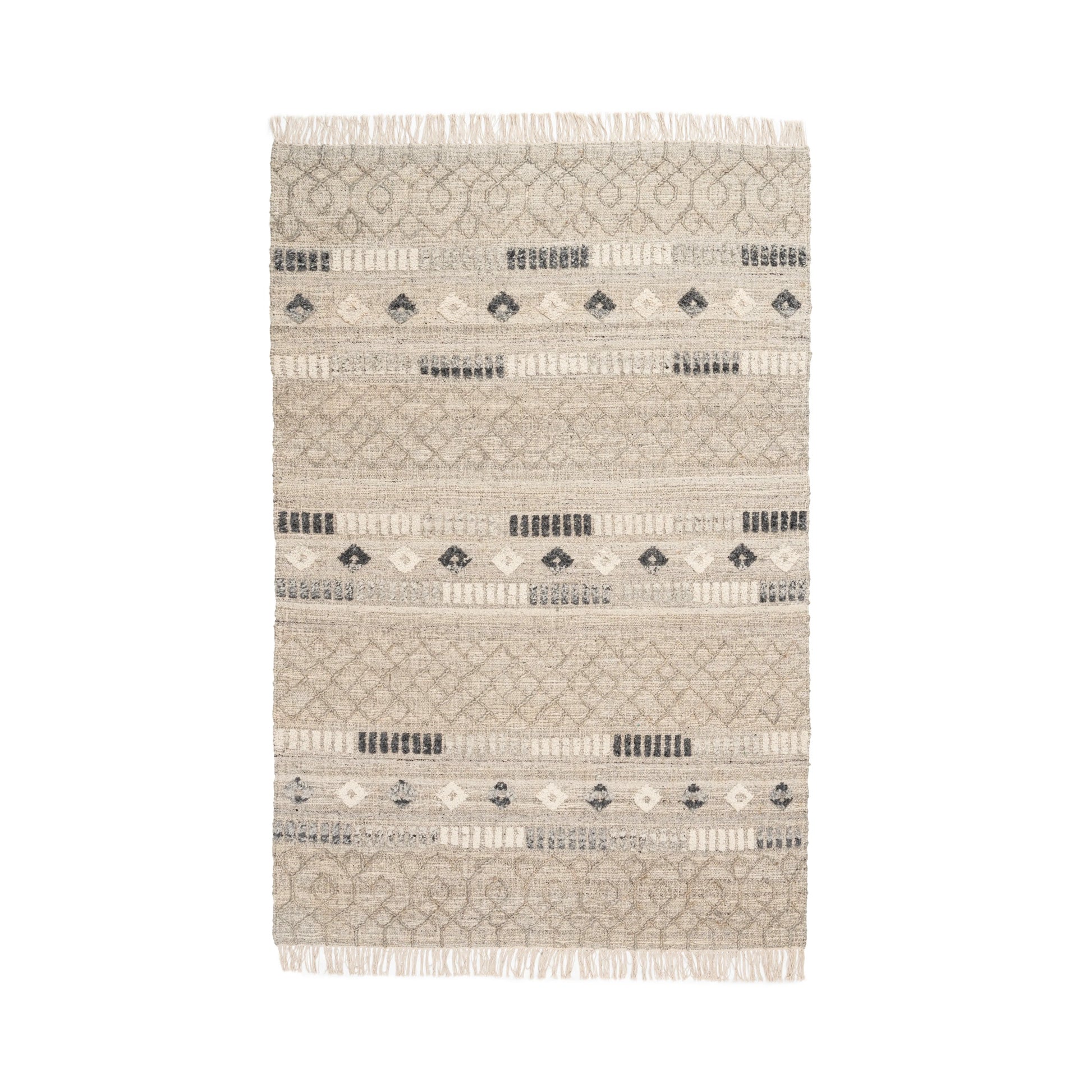 Isla Stone Saharan Rug – Handwoven Jute & Recycled PET Tribal Rug in Textured Grey  ⸻