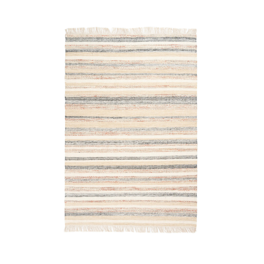 Rust Bands Maeve Rug – Handwoven Wool & Jute Panja Rug in Beige, Grey & Terracotta Stripes