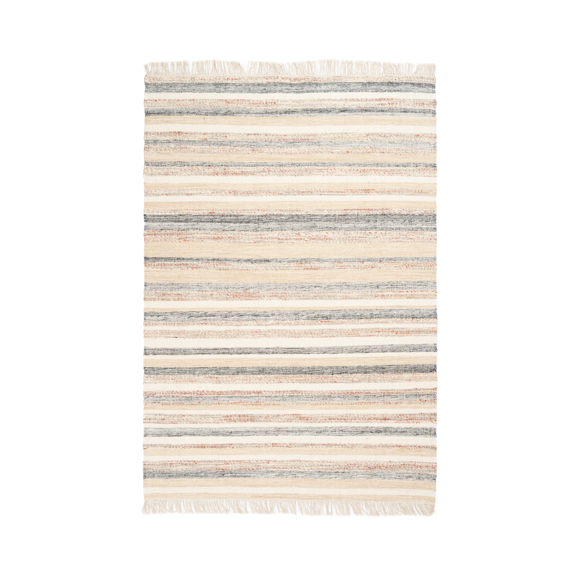 Rust Bands Maeve Rug – Handwoven Wool & Jute Panja Rug in Beige, Grey & Terracotta Stripes
