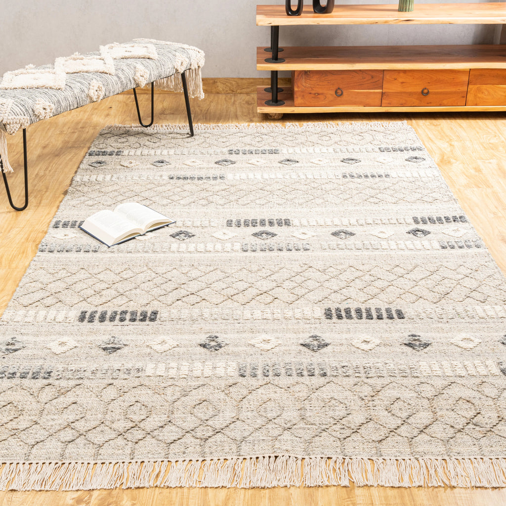 Isla Stone Saharan Rug – Handwoven Jute & Recycled PET Tribal Rug in Textured Grey  ⸻