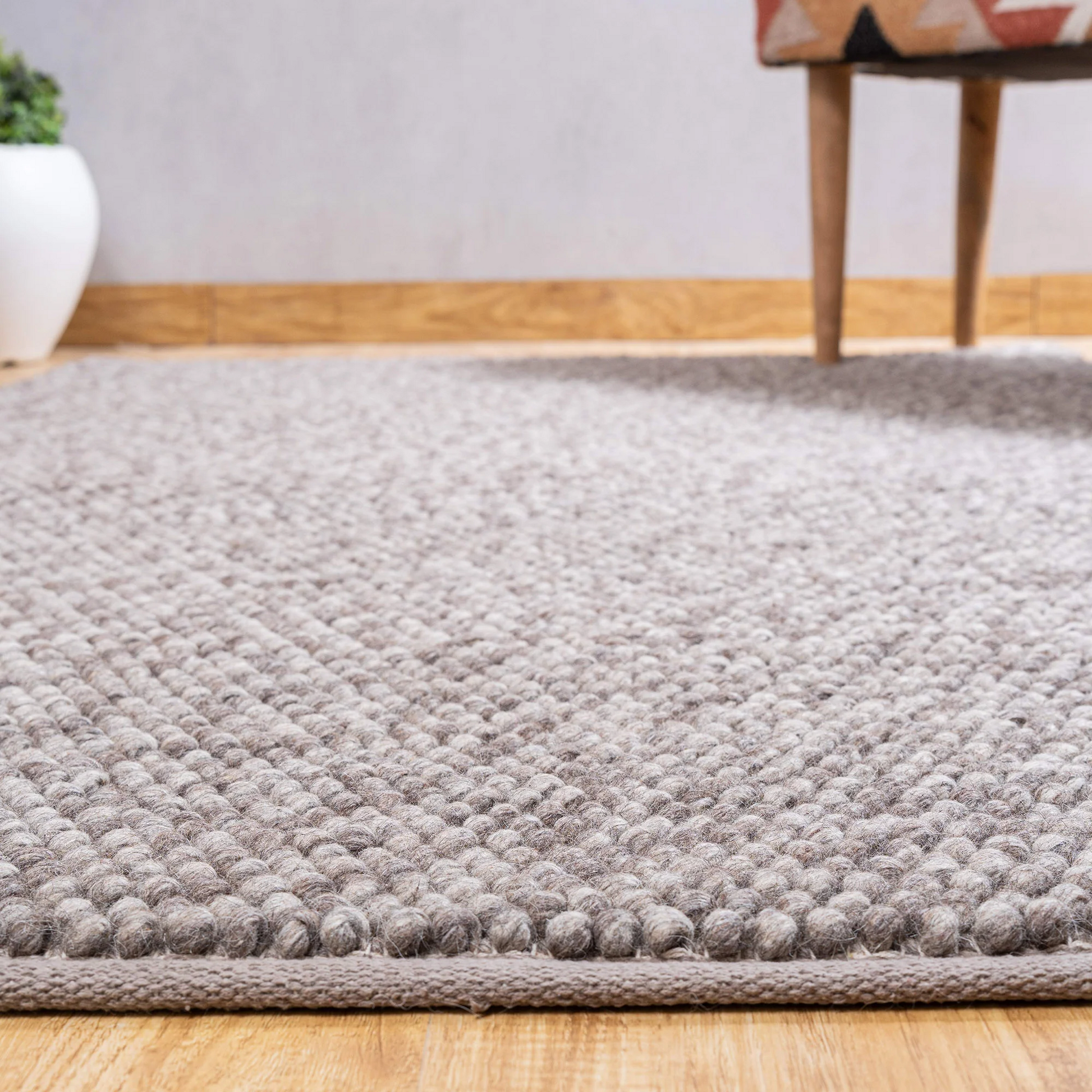Handwoven Brown Wool Area Rug – Chunky New Zealand Wool Loop Weave