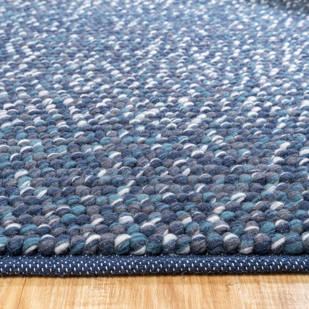 Handwoven Blue Wool Area Rug – Chunky New Zealand Wool Loop Weave | Artisan Textured Rug for Modern Living