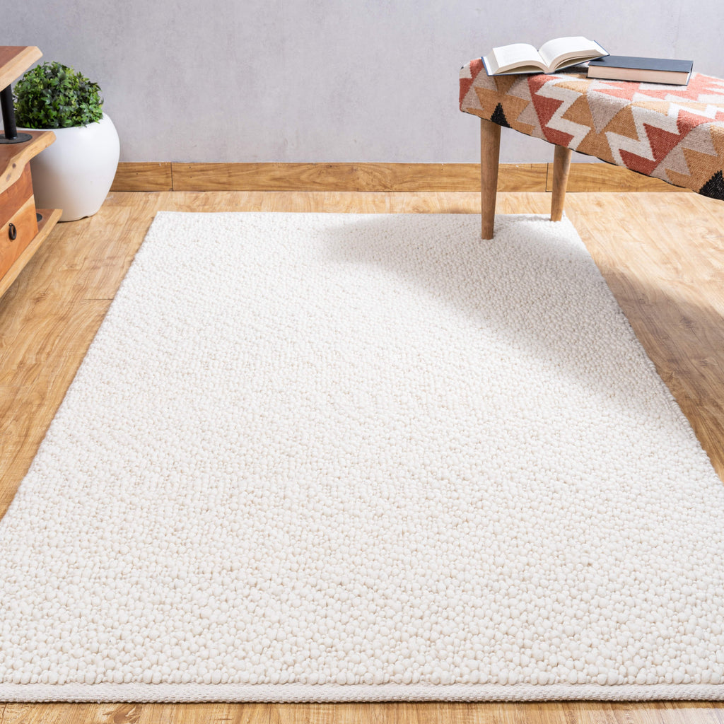 Oyster Ripple Wool Rug – Handwoven New Zealand Wool Loop Rug in Ivory