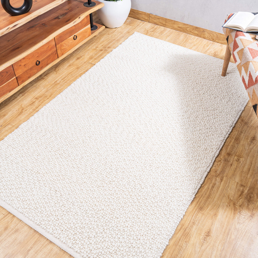 Oyster Ripple Wool Rug – Handwoven New Zealand Wool Loop Rug in Ivory