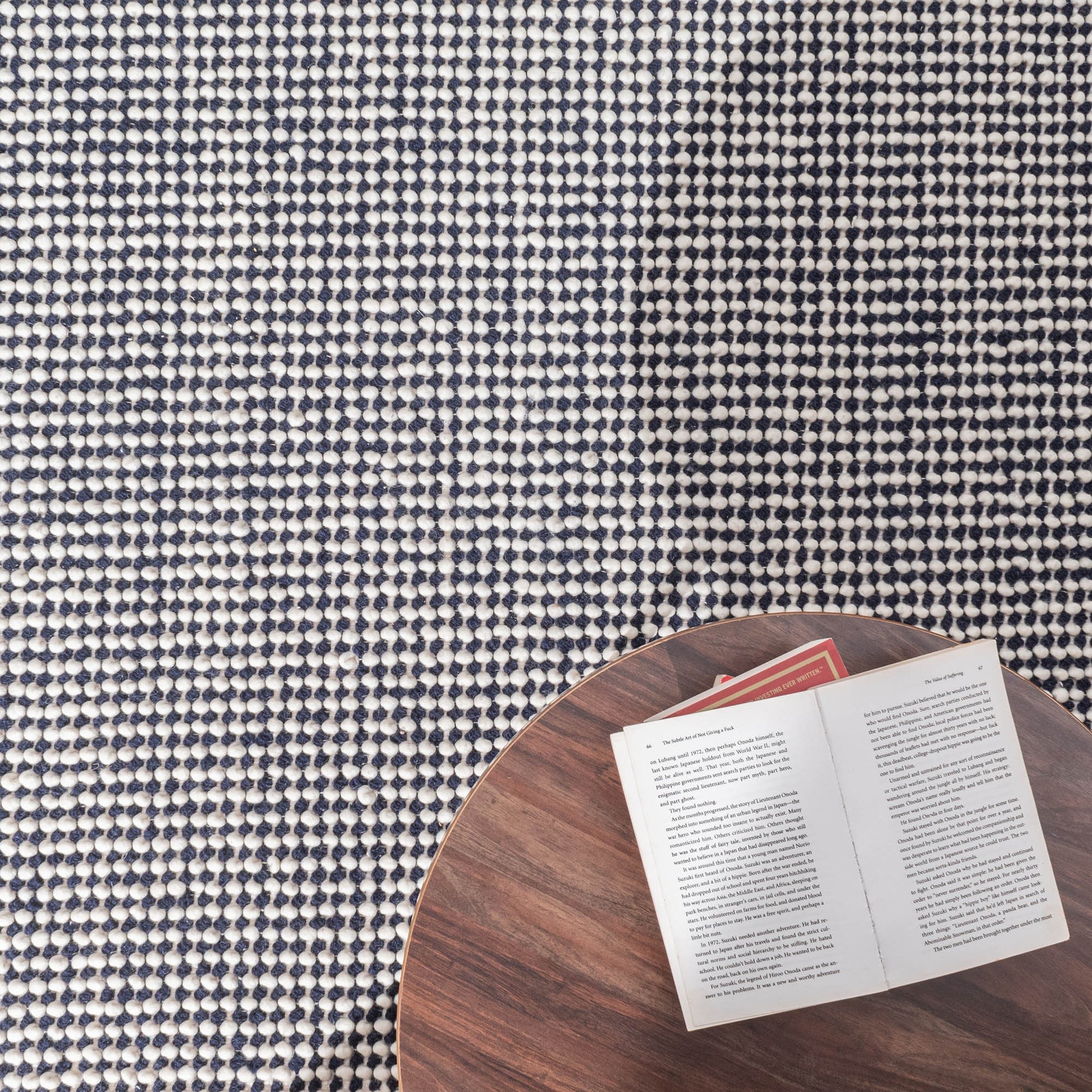 Opal Weave Area Rug – Handwoven Chunky Wool Rug in Ivory & Midnight Blue Stripes