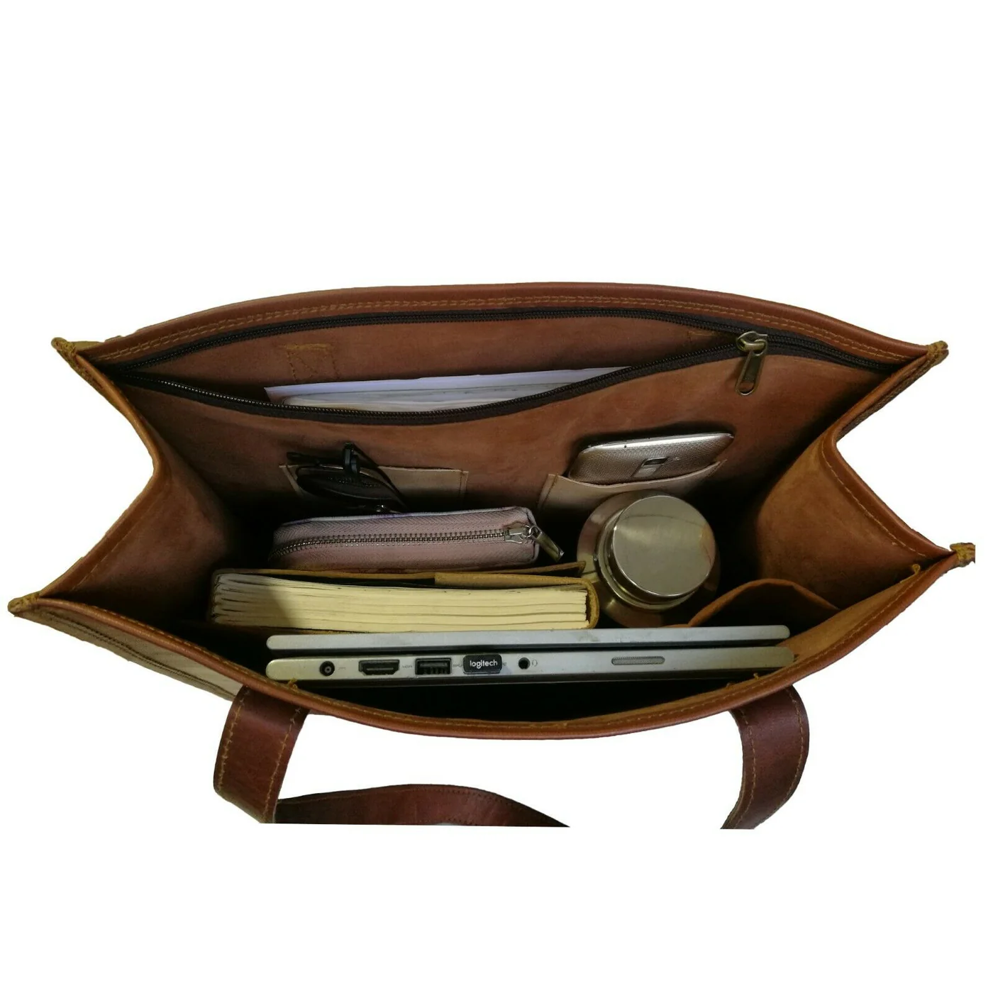 Aurelia Vintage Full-Grain Leather Tote – 16″ Everyday Work & Travel Bag for Women